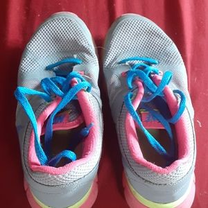 Blue grey pink yellow sneakers